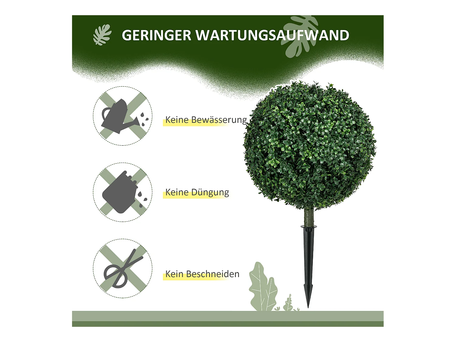 Buxus artificiel avec tige, UV-protégé, plastique, vert (40x40x70 cm)