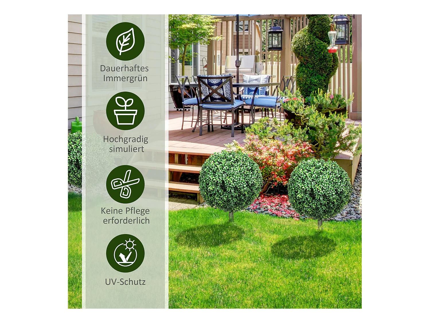 Buxus artificiel avec tige, UV-protégé, plastique, vert (40x40x70 cm)