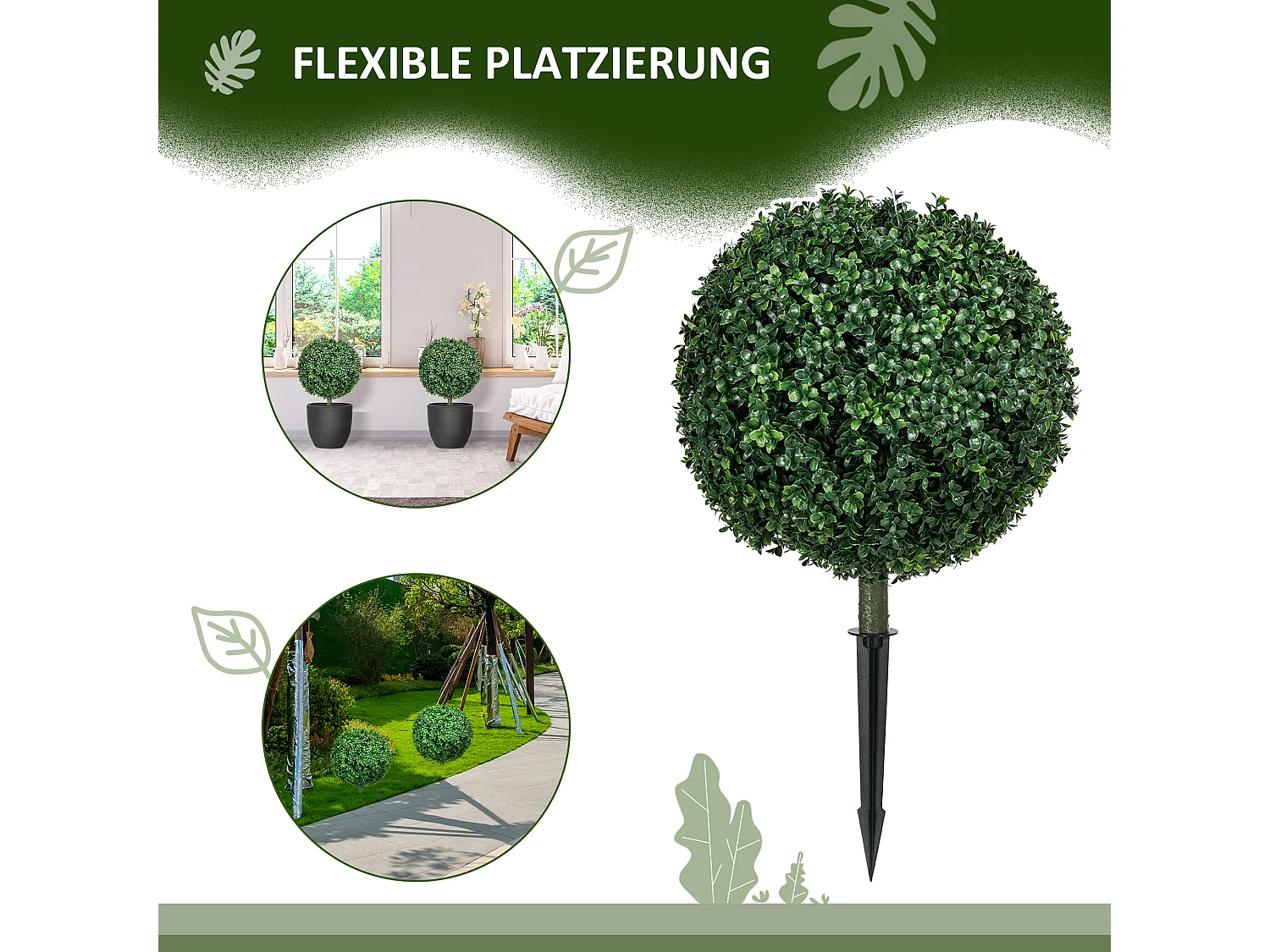 Buxus artificiel avec tige, UV-protégé, plastique, vert (40x40x70 cm)