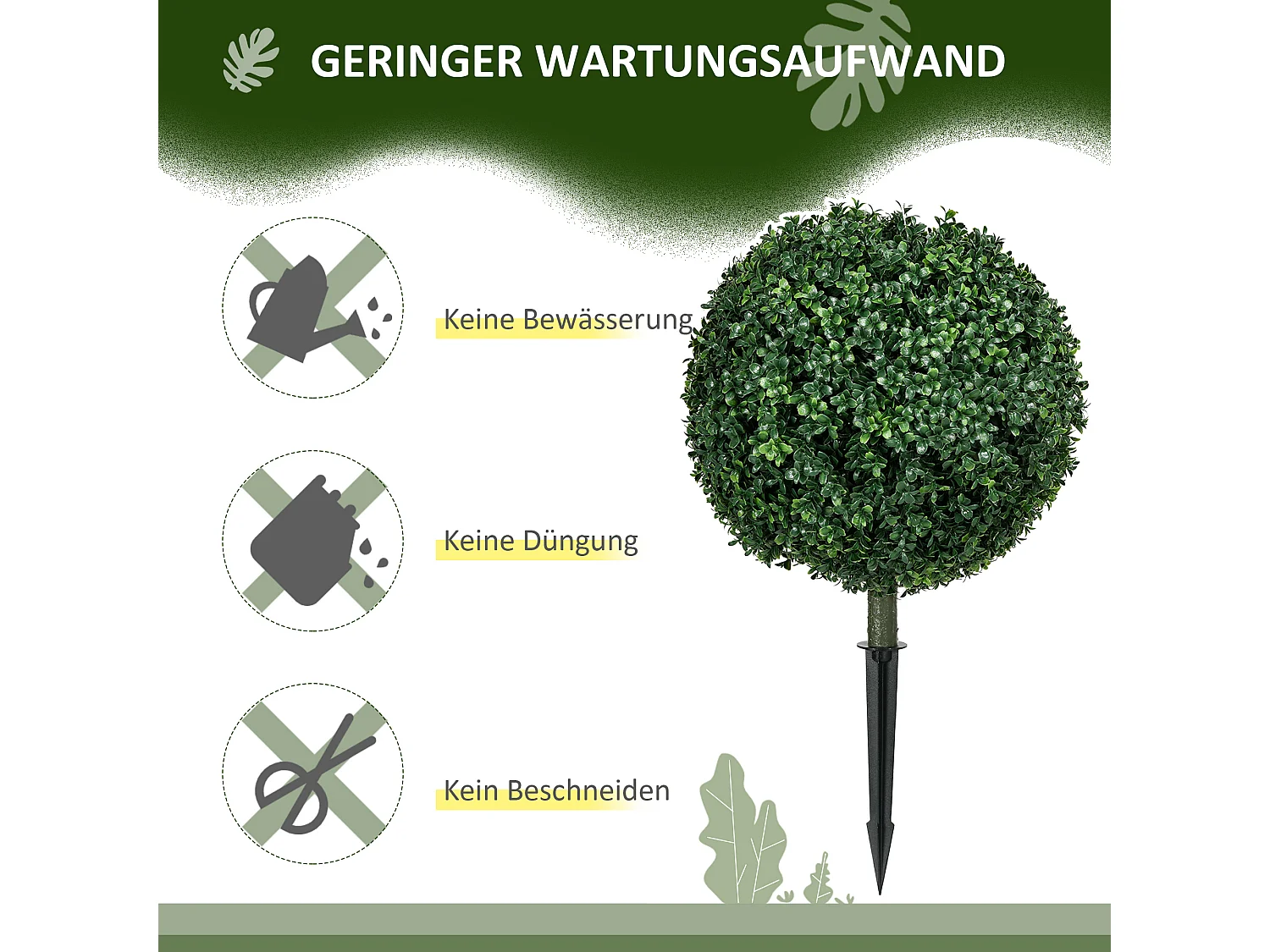 Buxus artificiel avec tige, UV-protégé, plastique, vert (40x40x70 cm)