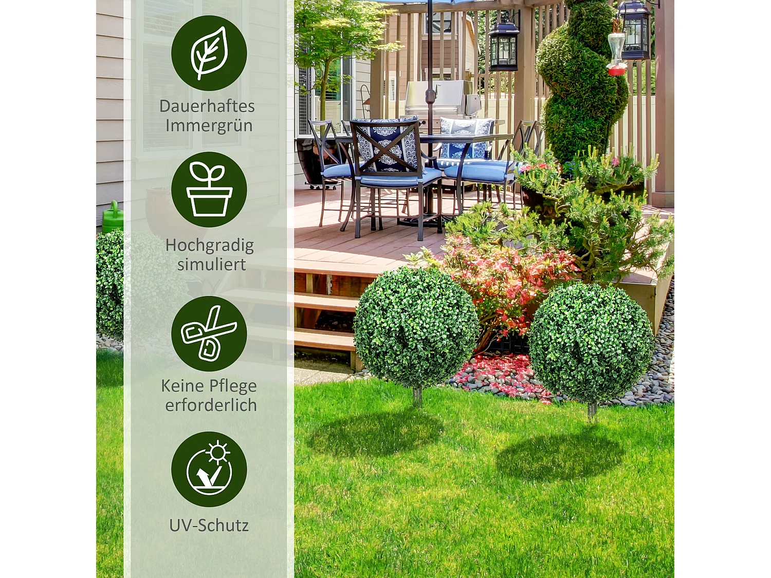 Buxus artificiel avec tige, UV-protégé, plastique, vert (40x40x70 cm)