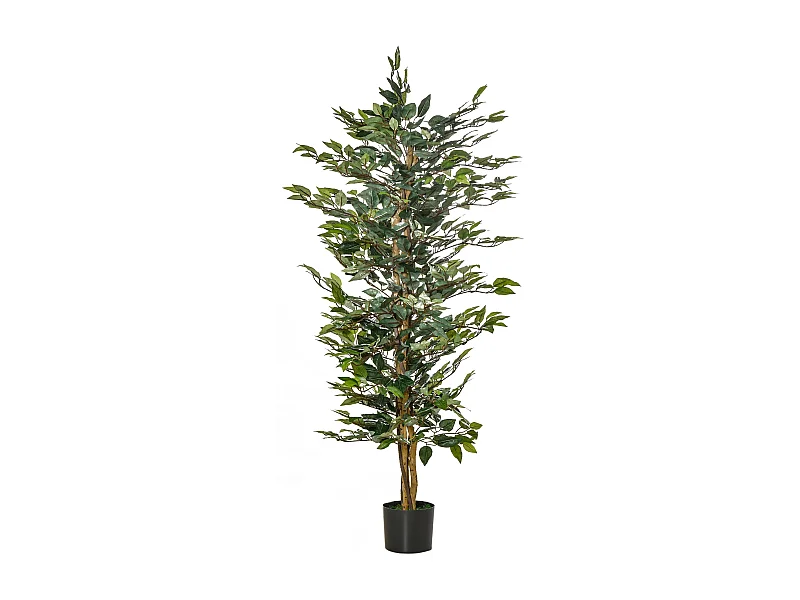 Ficus artificiel décoratif, pot plastique cimenté, vert naturel (17x17x150cm)