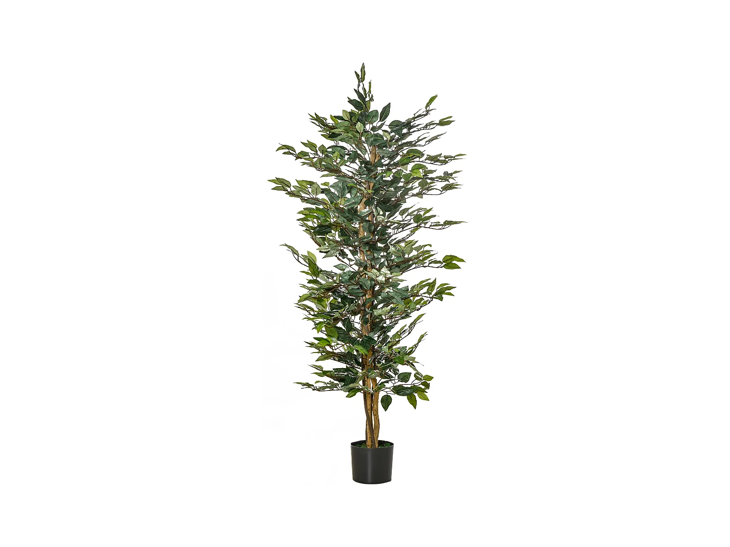 Ficus artificiel décoratif, pot plastique cimenté, vert naturel (17x17x150cm)