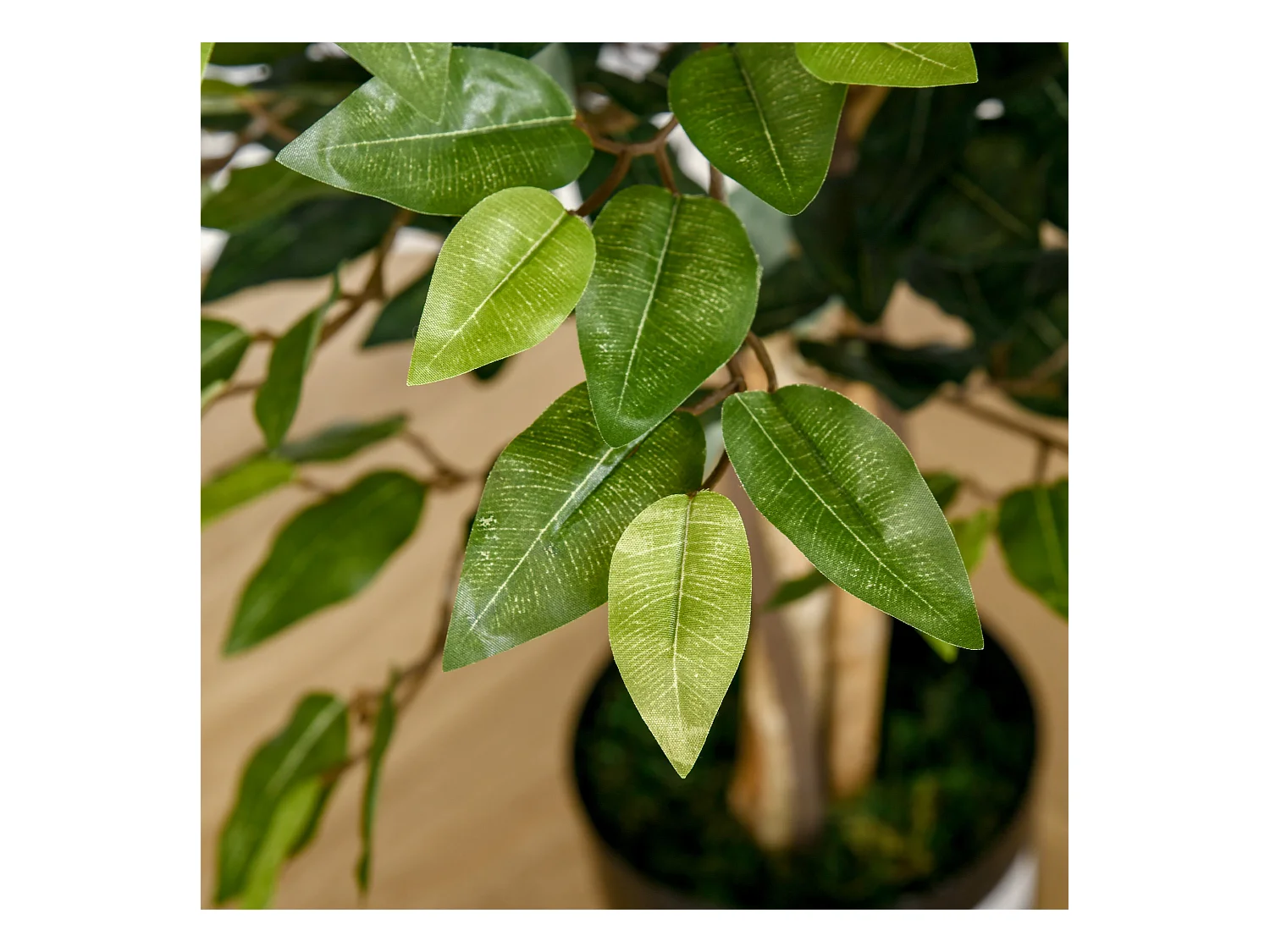 Ficus artificiel décoratif, pot plastique cimenté, vert naturel (17x17x150cm)