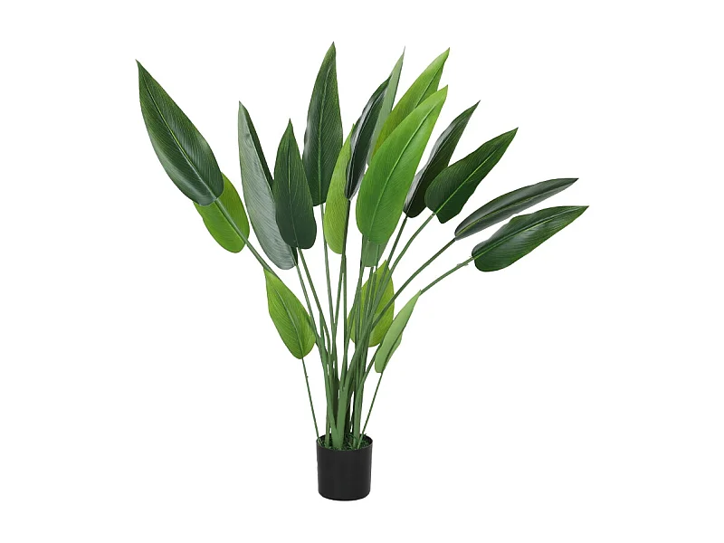 Plante artificielle Paradisier réaliste, plastique, vert, pot ciment avec mousse et herbe (12x12x110cm)