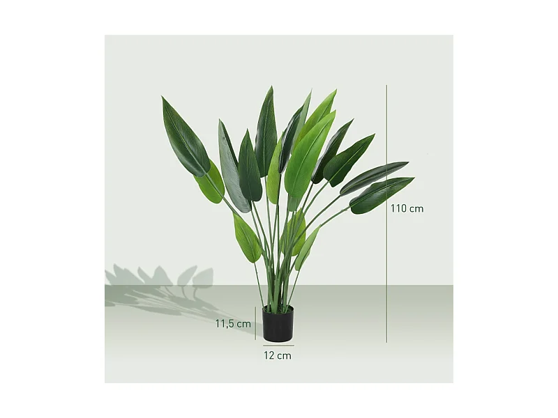 Realistische kunstmatige paradijsplant, plastic, groene, cementen pot met mos en gras (12x12x110cm)