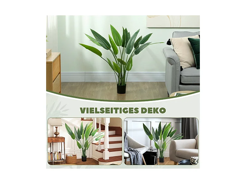 Realistische kunstmatige paradijsplant, plastic, groene, cementen pot met mos en gras (12x12x110cm)