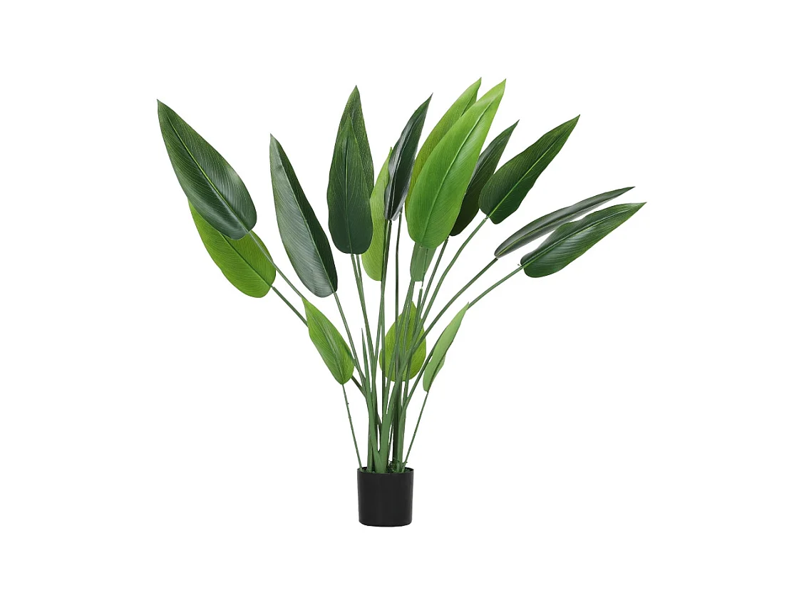 Realistische kunstmatige paradijsplant, plastic, groene, cementen pot met mos en gras (12x12x110cm)