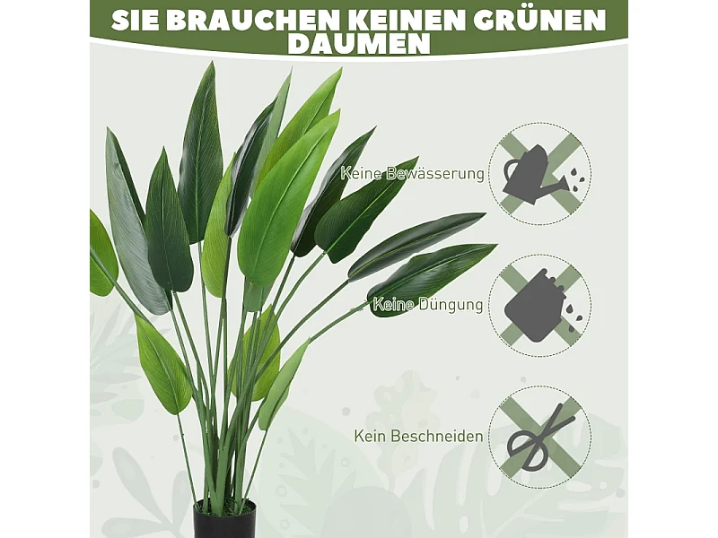 Plante artificielle Paradisier réaliste, plastique, vert, pot ciment avec mousse et herbe (12x12x110cm)