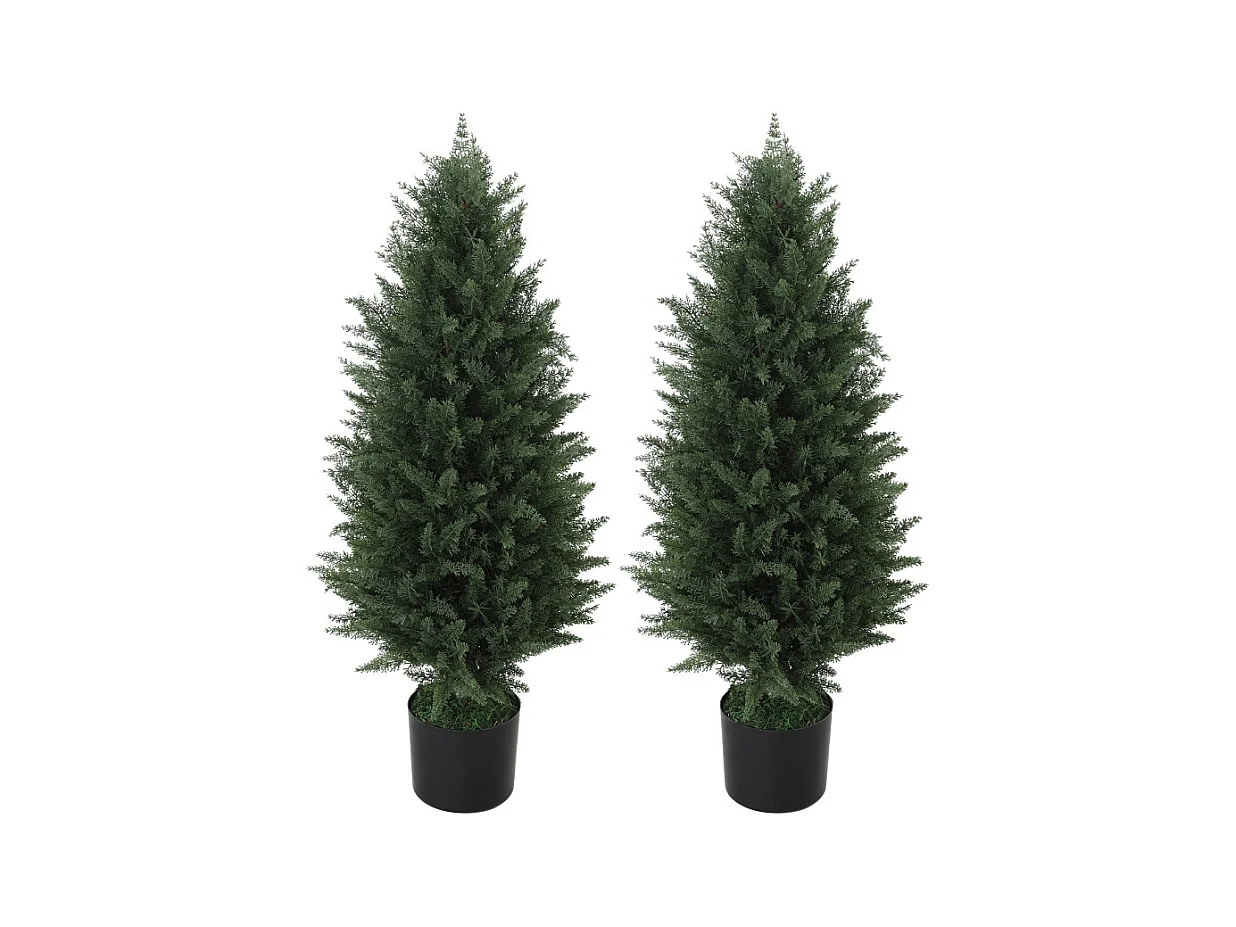 Plante artificielle de cyprès UV résistante, 2 pièces, plastique, vert (33x33x90 cm)