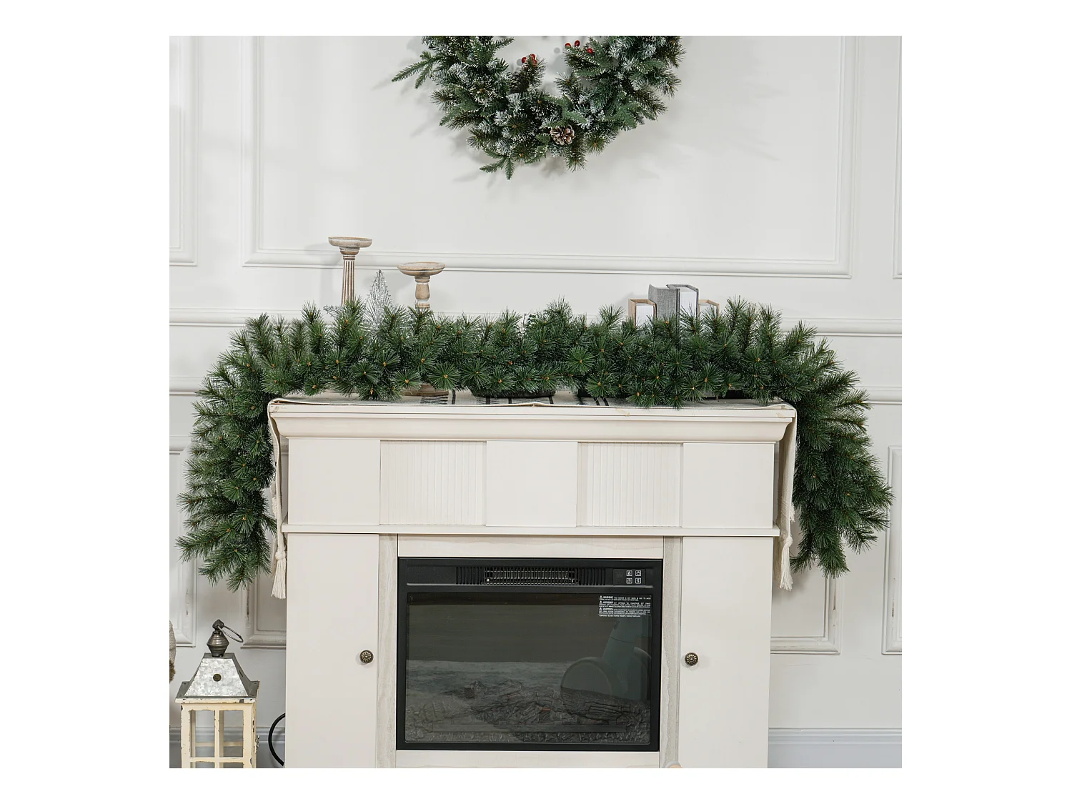 Guirlande de Noël artificielle 1,8 m avec 160 branches, décorative pour escalier et cheminée, flammée, en plastique vert (180x30x30 cm)