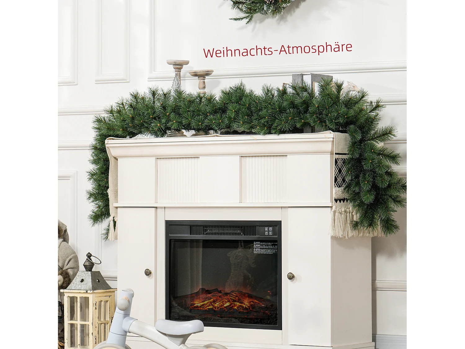 Guirlande de Noël artificielle 1,8 m avec 160 branches, décorative pour escalier et cheminée, flammée, en plastique vert (180x30x30 cm)