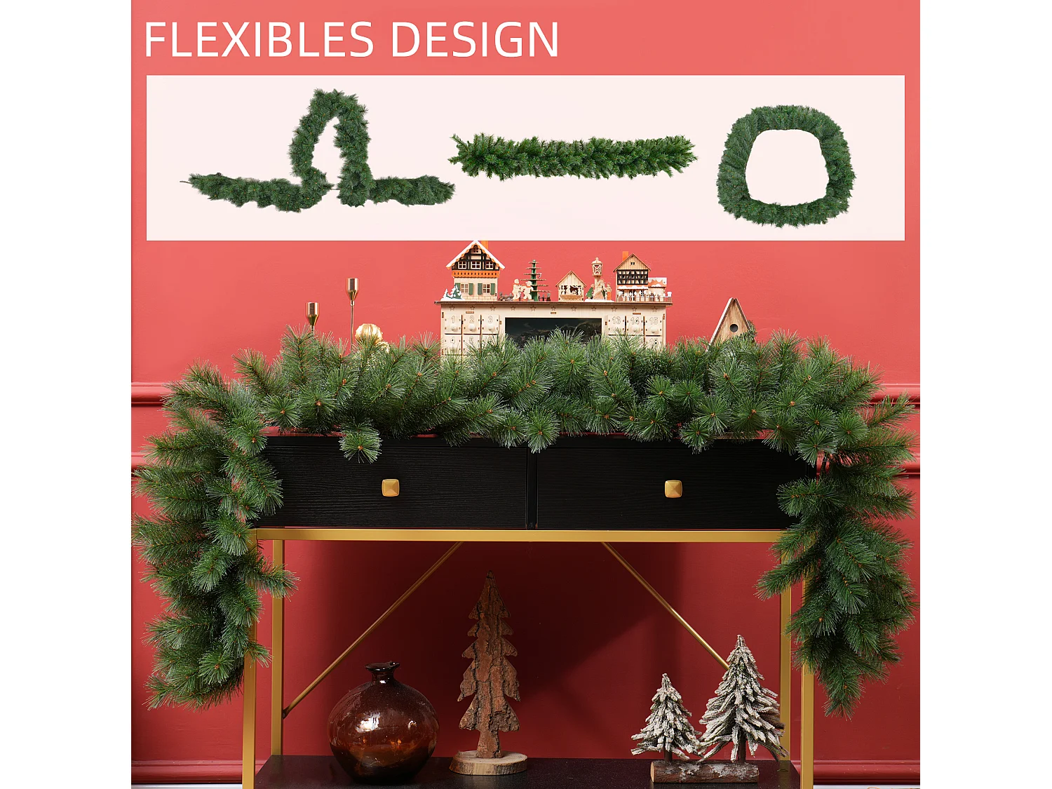 Guirlande de Noël artificielle 1,8 m avec 160 branches, décorative pour escalier et cheminée, flammée, en plastique vert (180x30x30 cm)