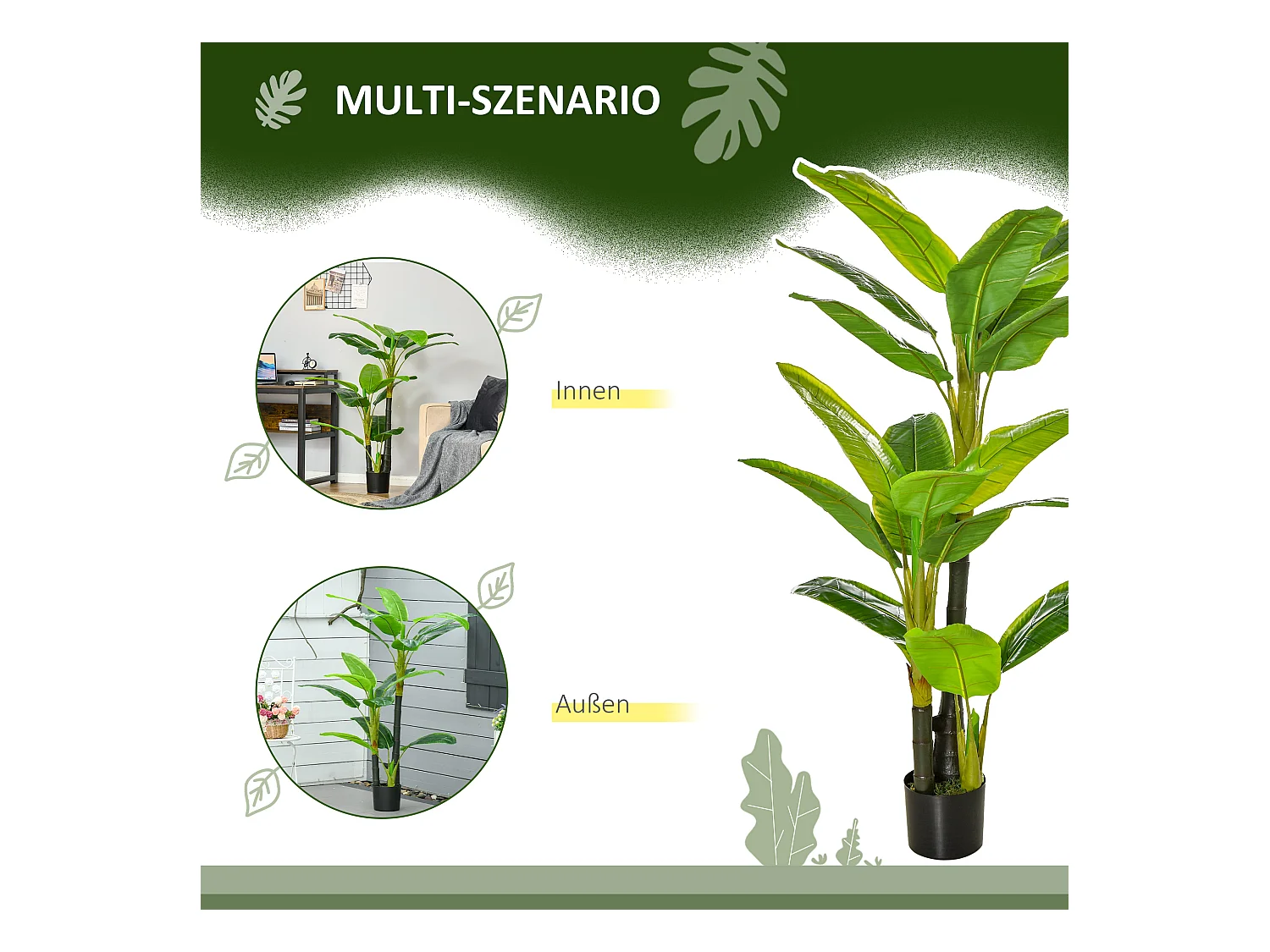 Plante artificielle bananier, 150 cm, avec pot et mousse PE, vert (17x17x150 cm)