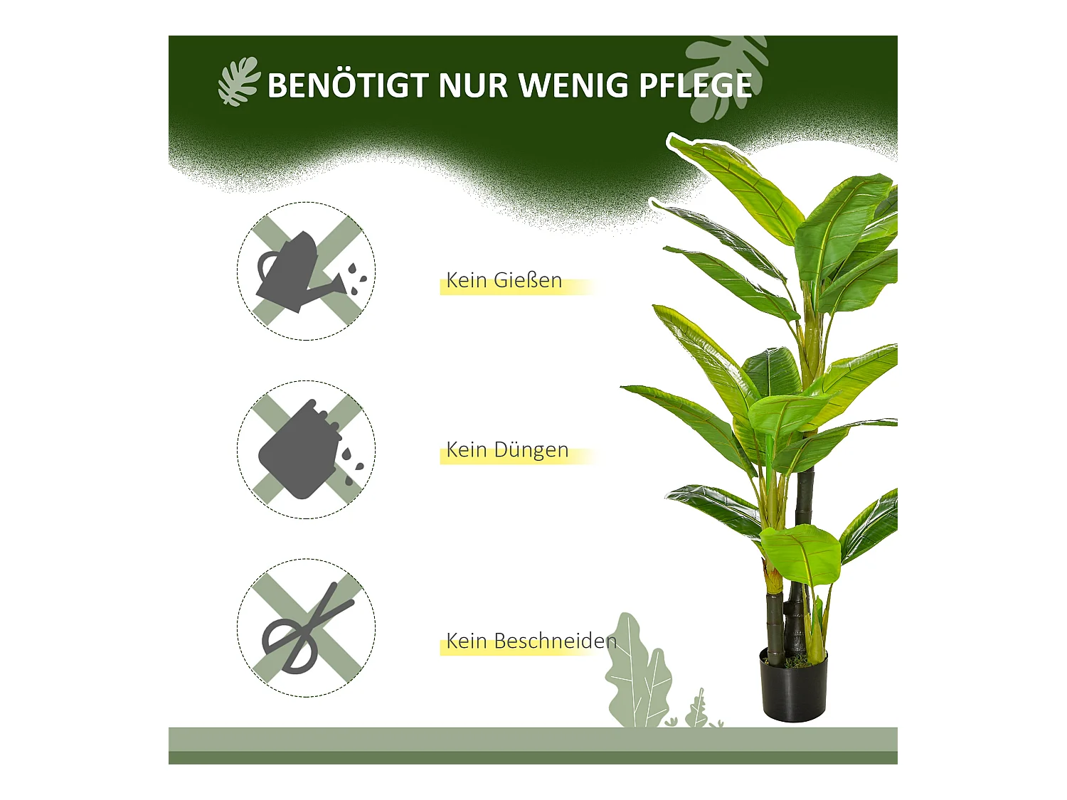 Plante artificielle bananier, 150 cm, avec pot et mousse PE, vert (17x17x150 cm)