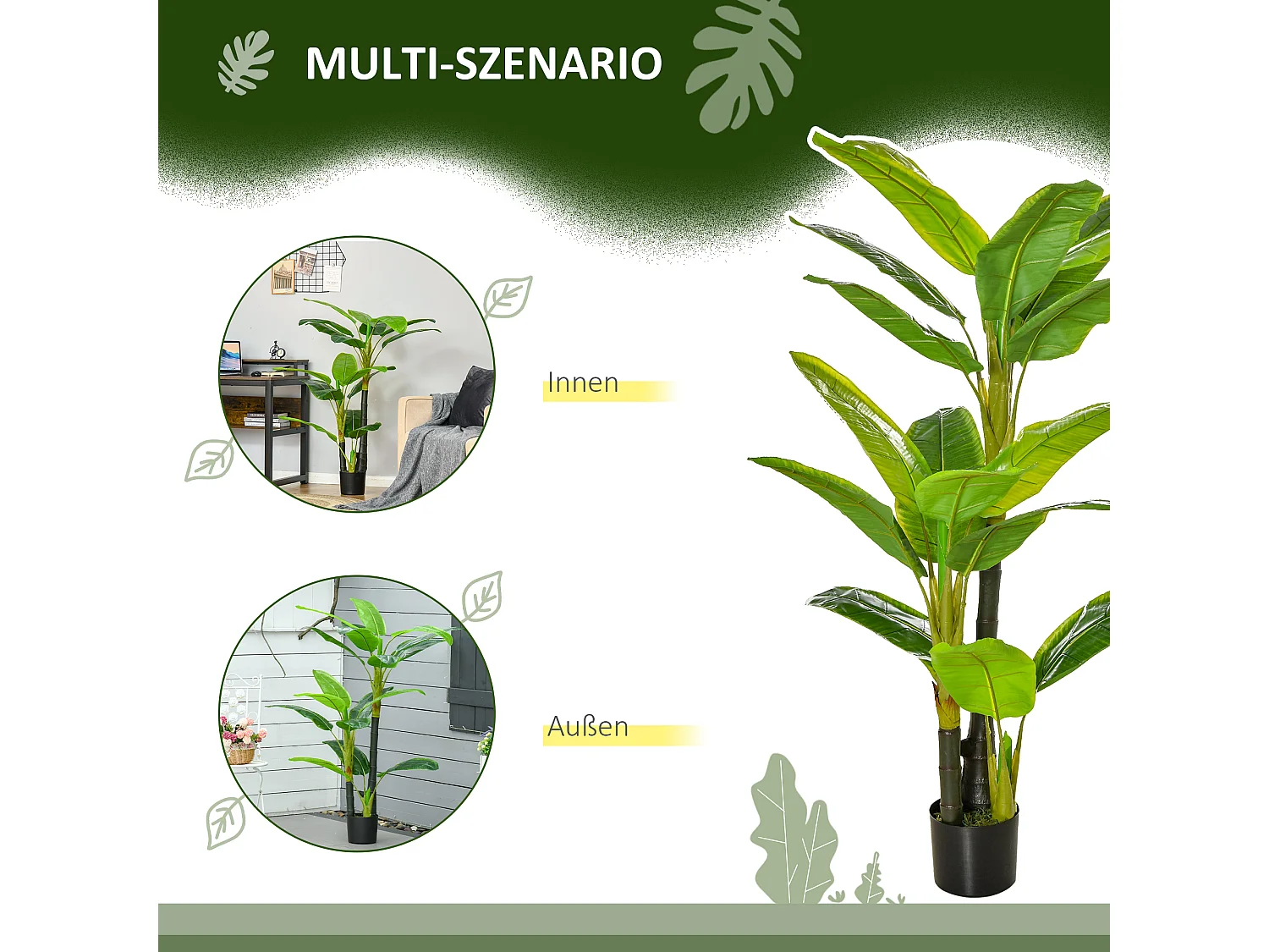 Plante artificielle bananier, 150 cm, avec pot et mousse PE, vert (17x17x150 cm)