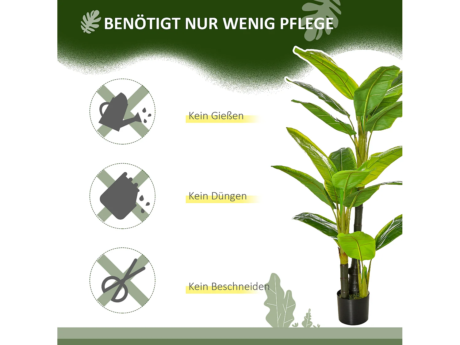 Plante artificielle bananier, 150 cm, avec pot et mousse PE, vert (17x17x150 cm)