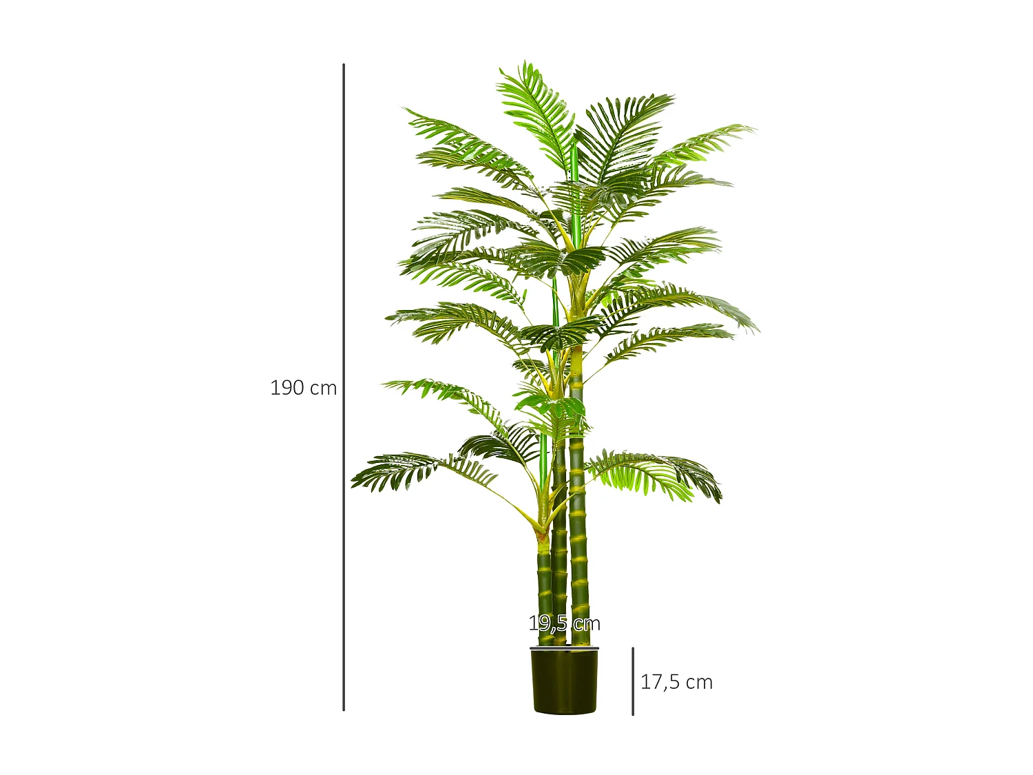 Palmier artificiel 190 cm, plante décorative en plastique, avec pot, pour salon, chambre, bureau, vert (19.5x19.5x190 cm)
