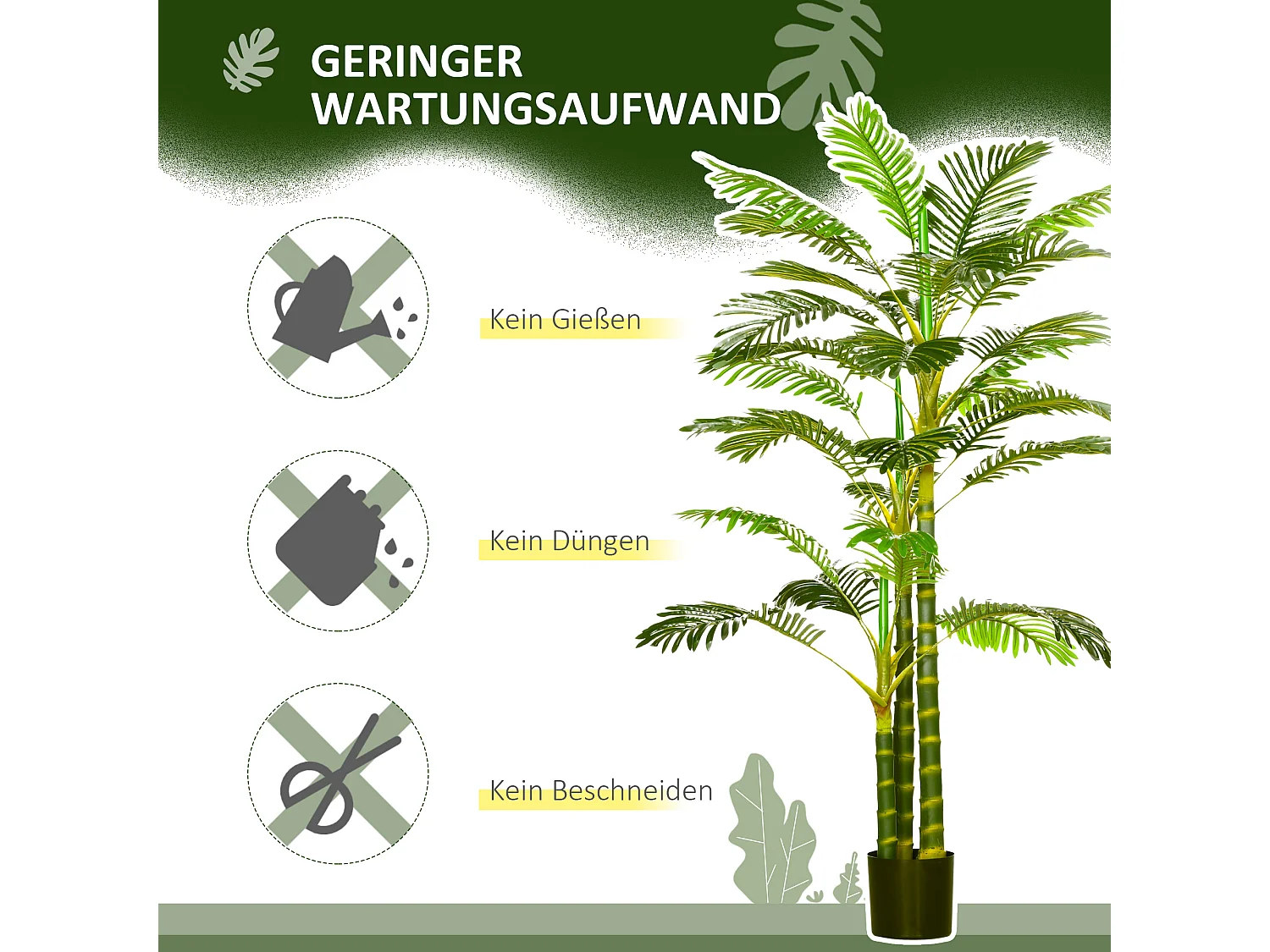 Palmier artificiel 190 cm, plante décorative en plastique, avec pot, pour salon, chambre, bureau, vert (19.5x19.5x190 cm)