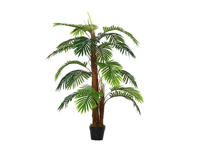 Palmier artificiel réaliste, plastique, vert, avec pot en plastique (16x16x120 cm)