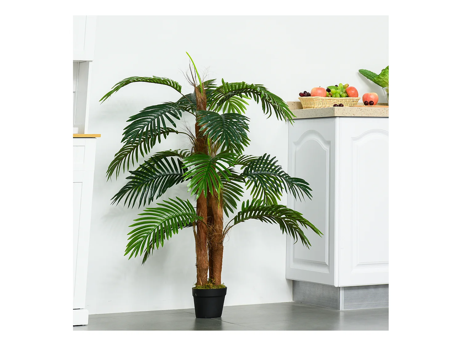 Palmier artificiel réaliste, plastique, vert, avec pot en plastique (16x16x120 cm)