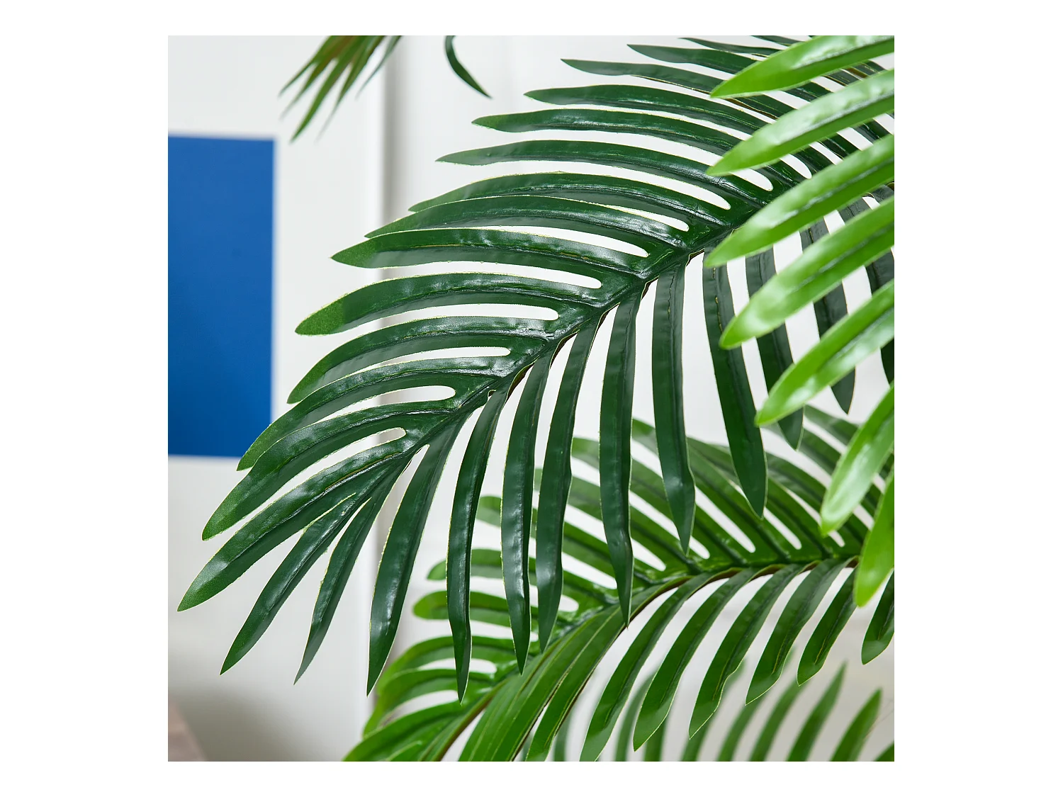 Palmier artificiel réaliste, plastique, vert, avec pot en plastique (16x16x120 cm)