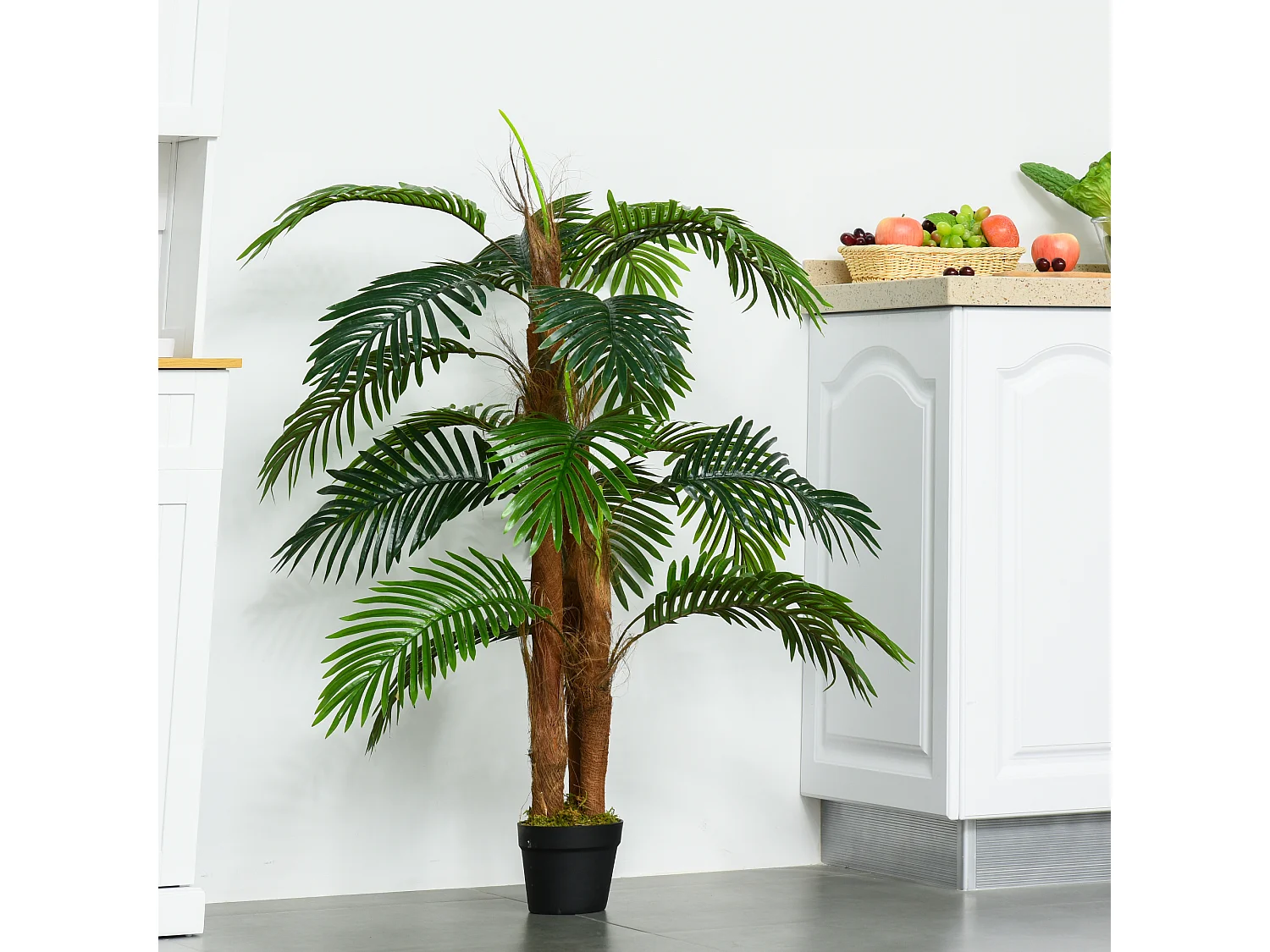 Palmier artificiel réaliste, plastique, vert, avec pot en plastique (16x16x120 cm)