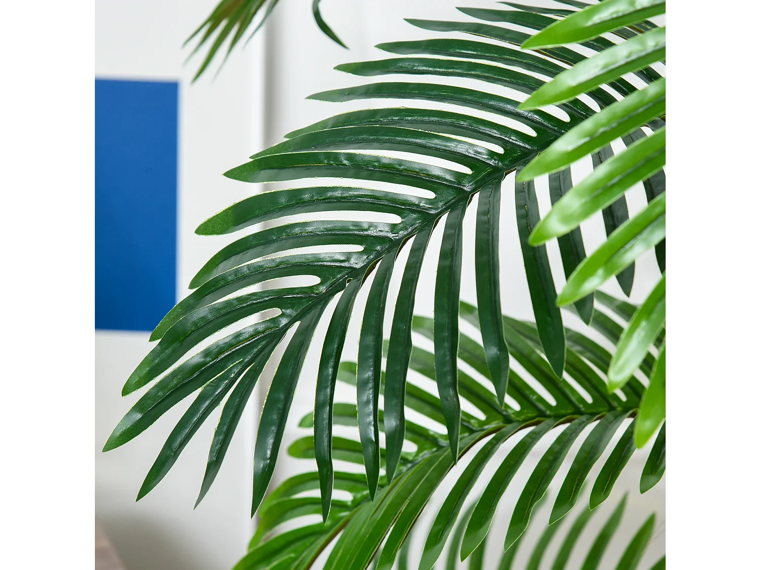 Palmier artificiel réaliste, plastique, vert, avec pot en plastique (16x16x120 cm)