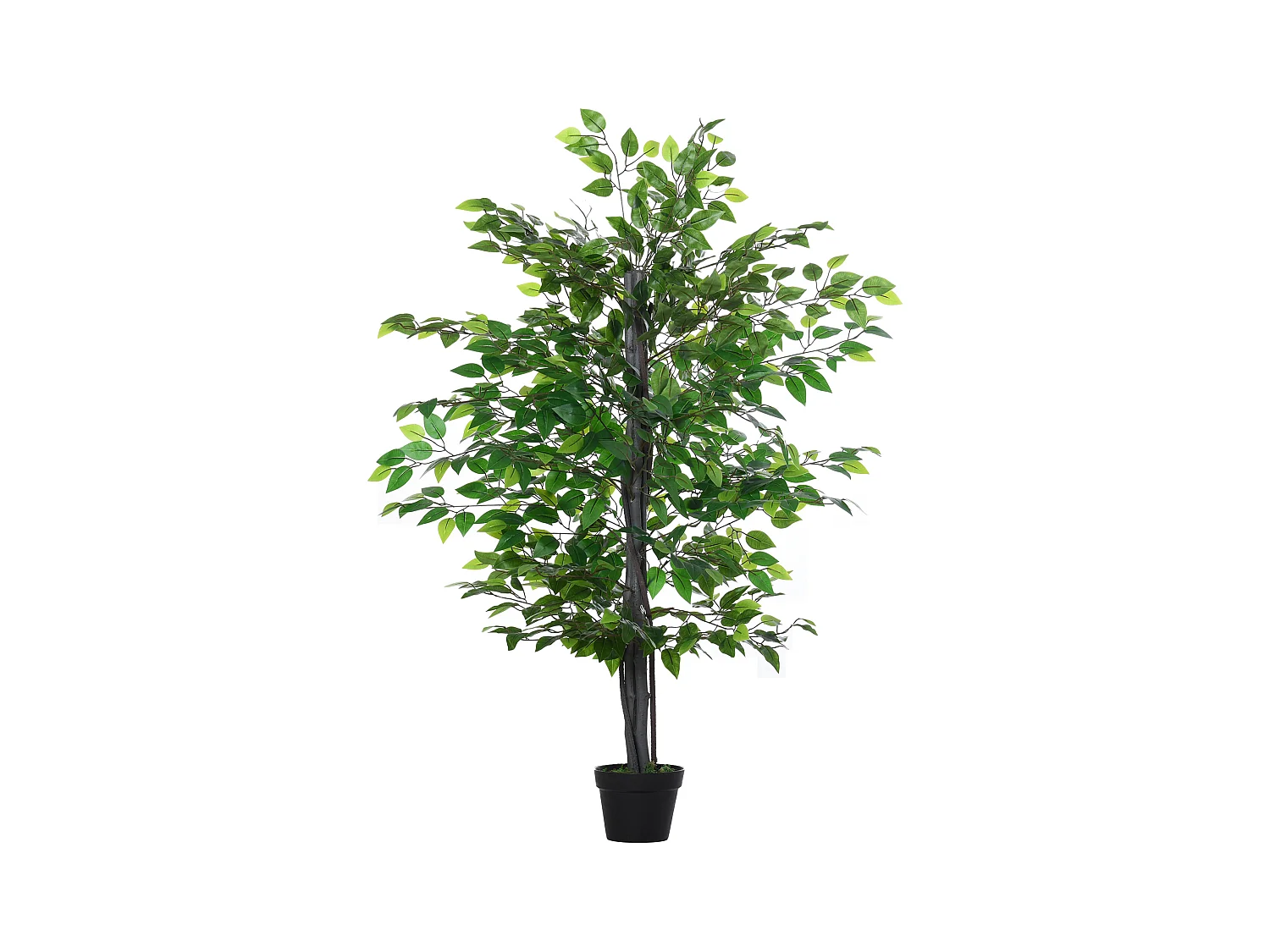 Arbre artificiel Banyan décoratif, bois massif, vert, pot ciment noir (20x20x145cm)