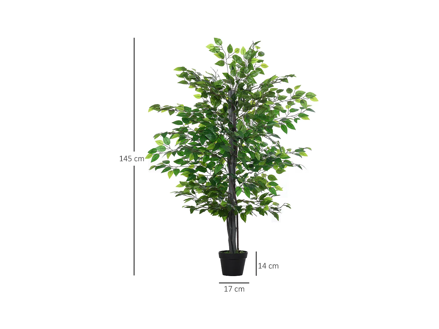 Arbre artificiel Banyan décoratif, bois massif, vert, pot ciment noir (20x20x145cm)