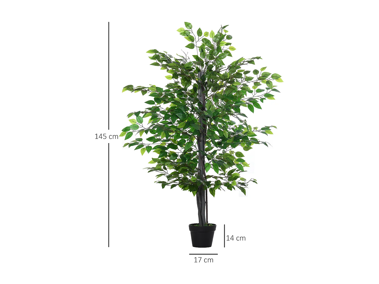 Arbre artificiel Banyan décoratif, bois massif, vert, pot ciment noir (20x20x145cm)
