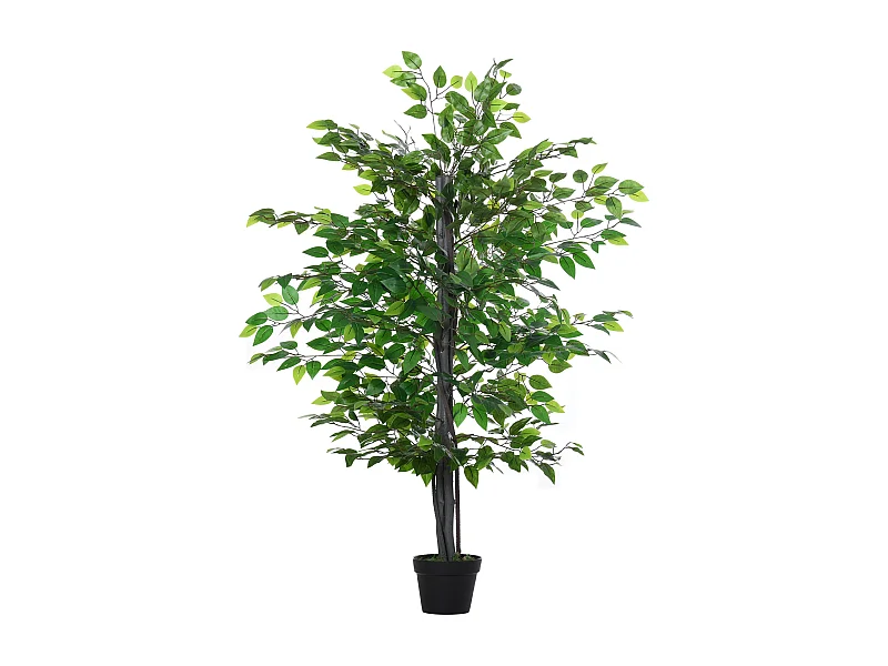 Arbre artificiel Banyan décoratif, bois massif, vert, pot ciment noir (20x20x145cm)