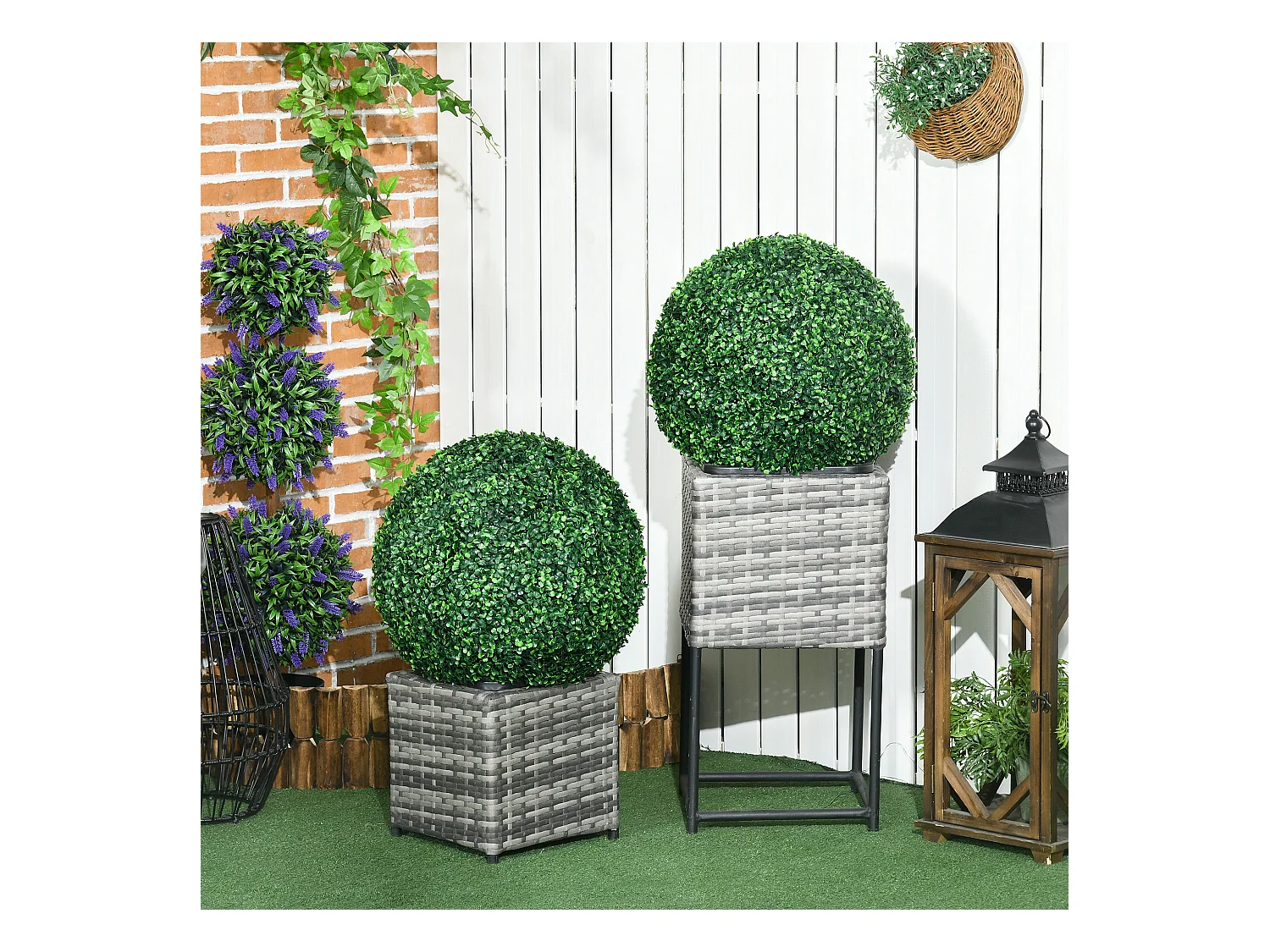 Set di 2 palline di bosso artificiale, plastica resistente, verde (50x50x50cm)