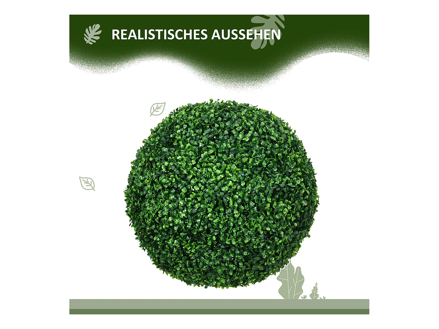 Set di 2 palline di bosso artificiale, plastica resistente, verde (50x50x50cm)