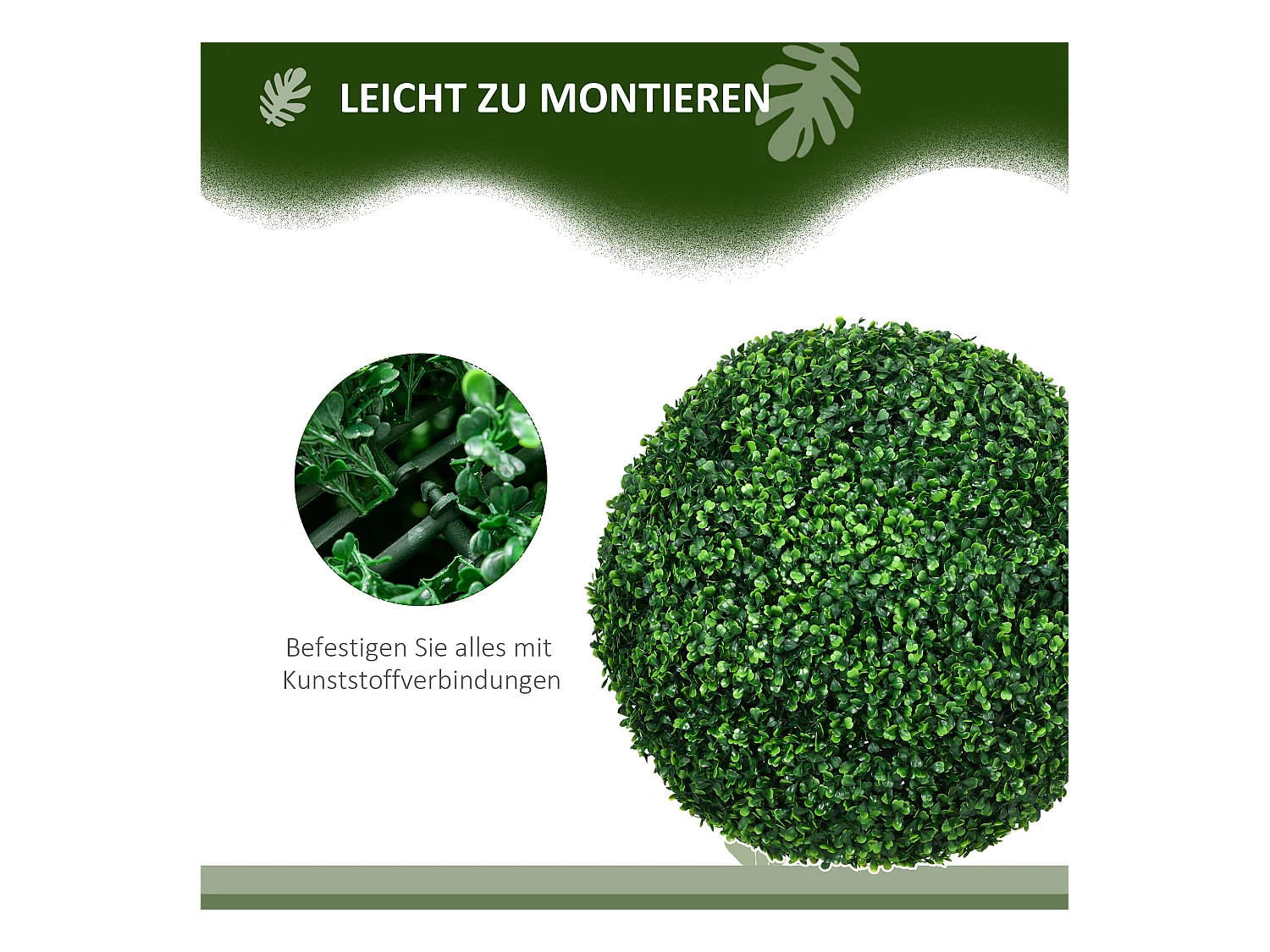 Set di 2 palline di bosso artificiale, plastica resistente, verde (50x50x50cm)