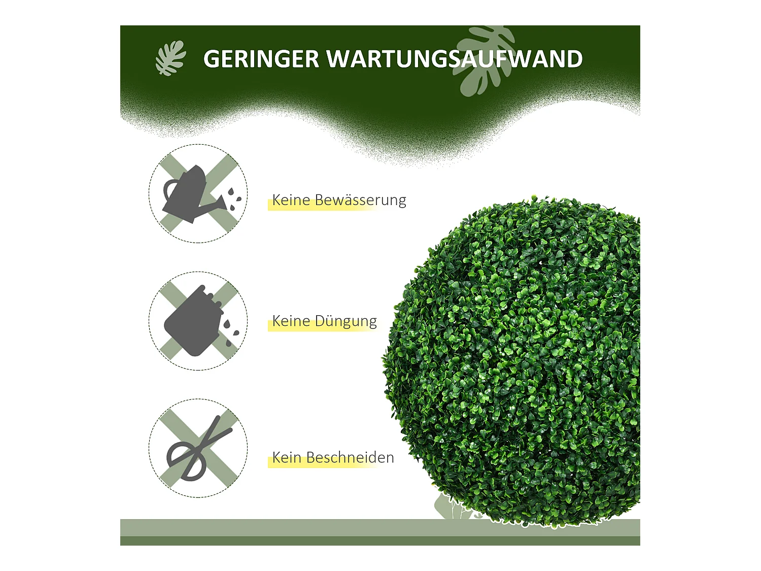 Set di 2 palline di bosso artificiale, plastica resistente, verde (50x50x50cm)