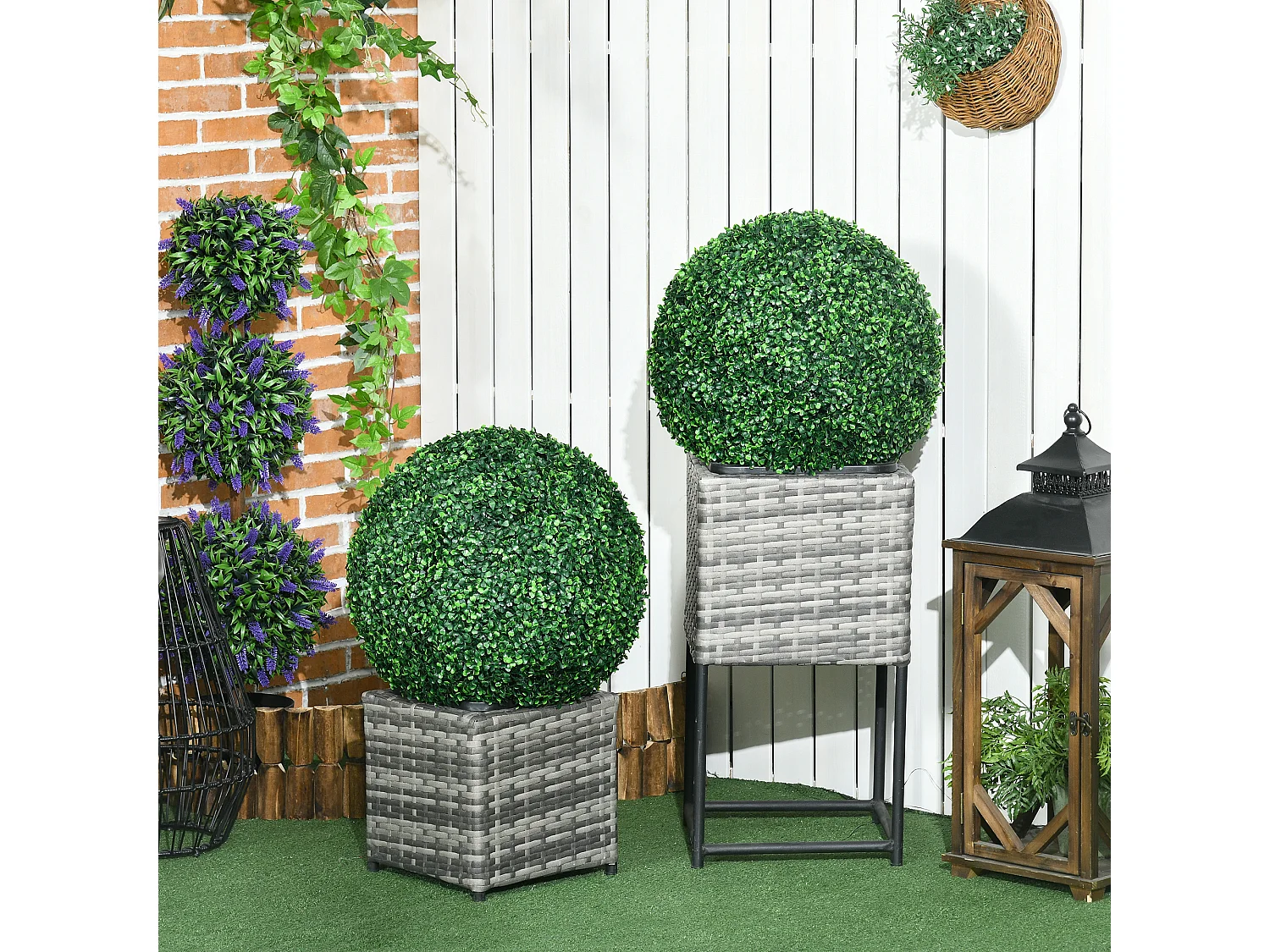 Set di 2 palline di bosso artificiale, plastica resistente, verde (50x50x50cm)