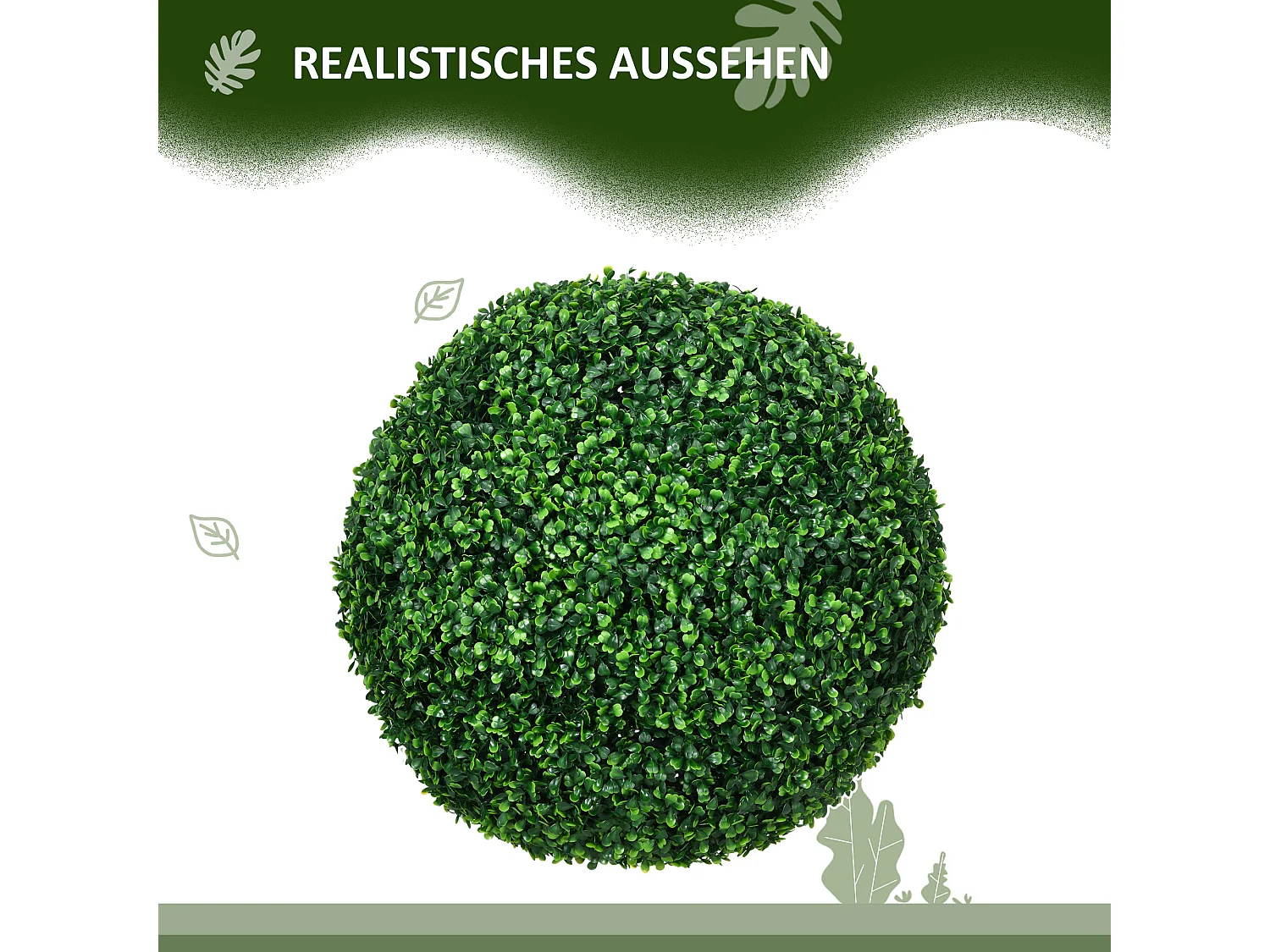 Set di 2 palline di bosso artificiale, plastica resistente, verde (50x50x50cm)