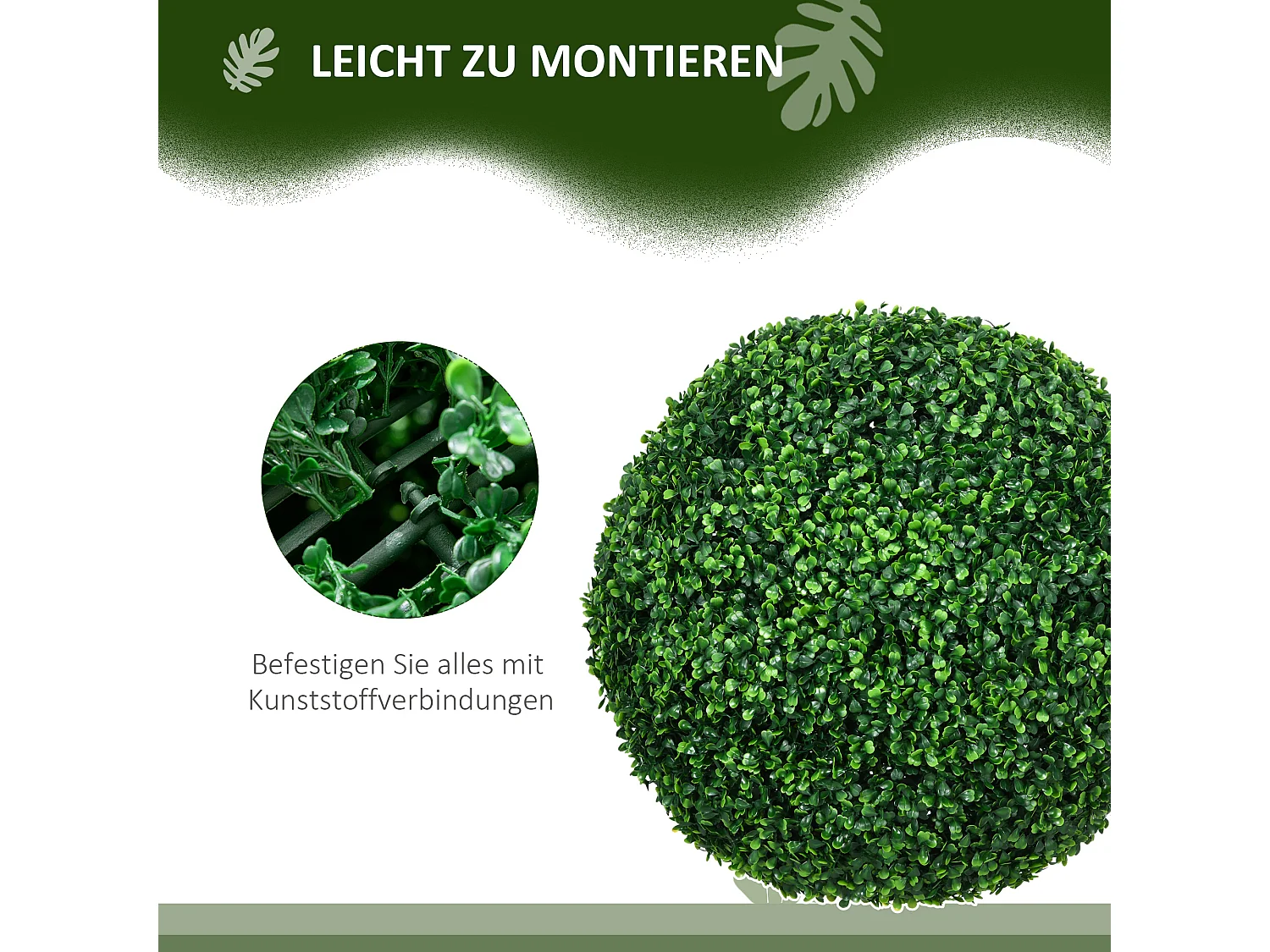 Set di 2 palline di bosso artificiale, plastica resistente, verde (50x50x50cm)