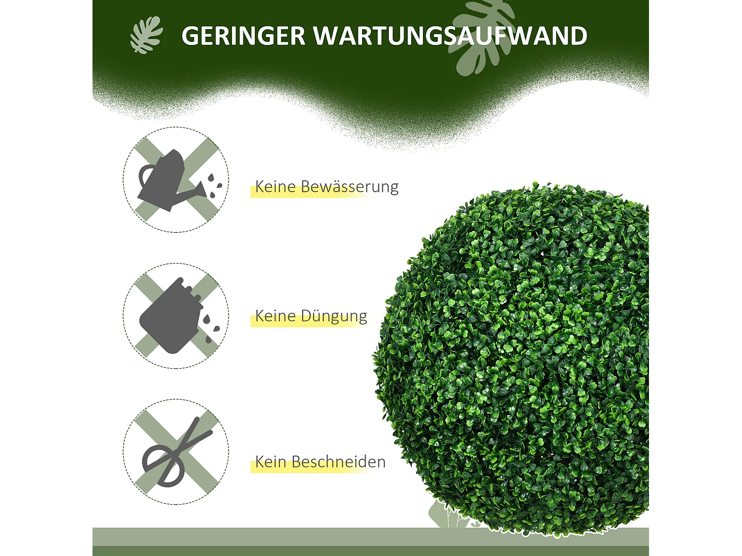 Set di 2 palline di bosso artificiale, plastica resistente, verde (50x50x50cm)