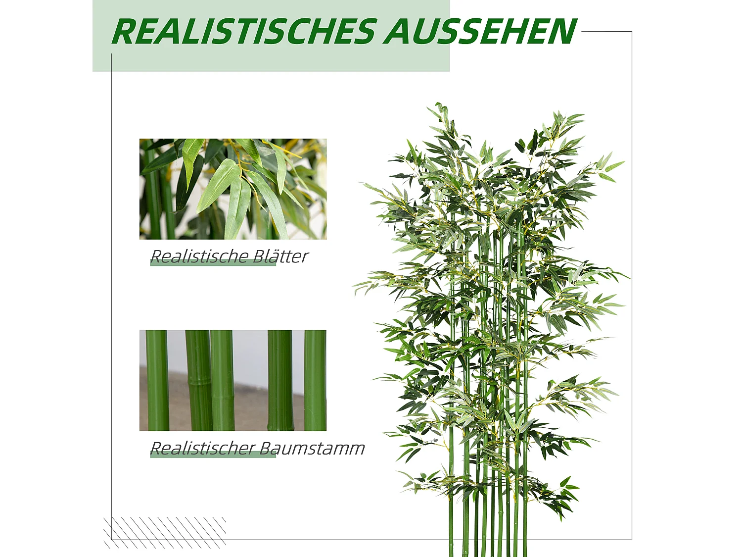 Planta de bambú artificial, 180 cm, en maceta de madera de pino, para interior y exterior, decorativa, verde (35 x 35 x 180 cm)