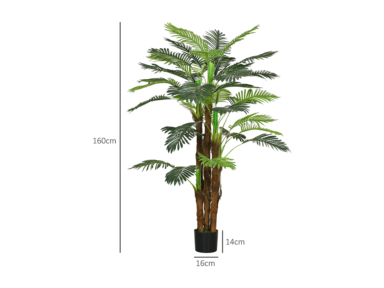Plante artificielle Palme, 160 cm, 36 branches, décor de jardin et intérieur, plastique, vert (16x16x160 cm)
