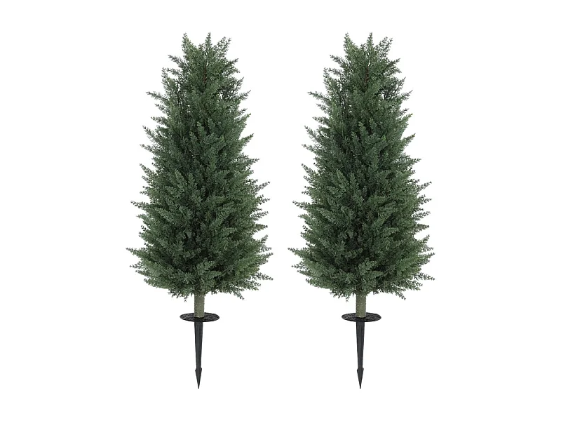 Set van 2 realistische kunstmatige cipressen met palen, groen plastic (33x33x100cm)