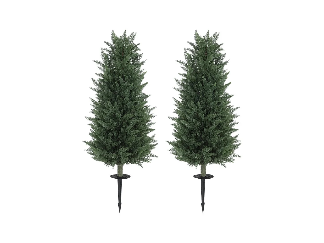 Set van 2 realistische kunstmatige cipressen met palen, groen plastic (33x33x100cm)