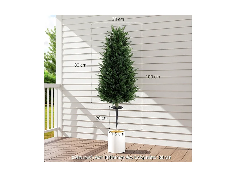 Set van 2 realistische kunstmatige cipressen met palen, groen plastic (33x33x100cm)