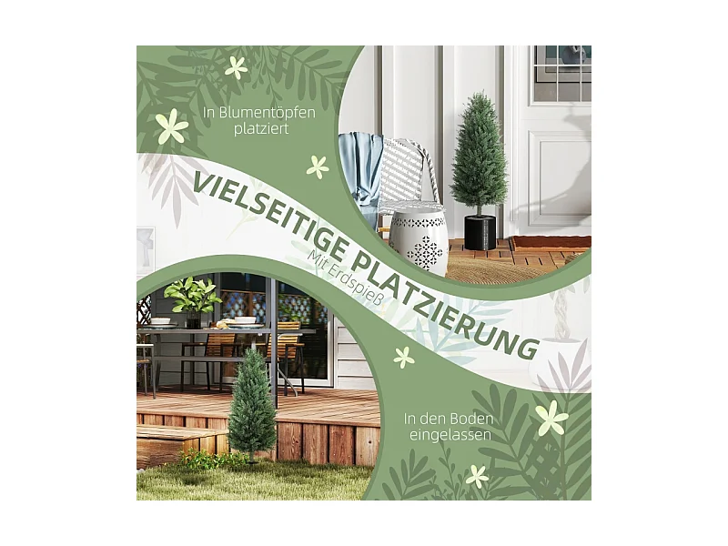 Set van 2 realistische kunstmatige cipressen met palen, groen plastic (33x33x100cm)