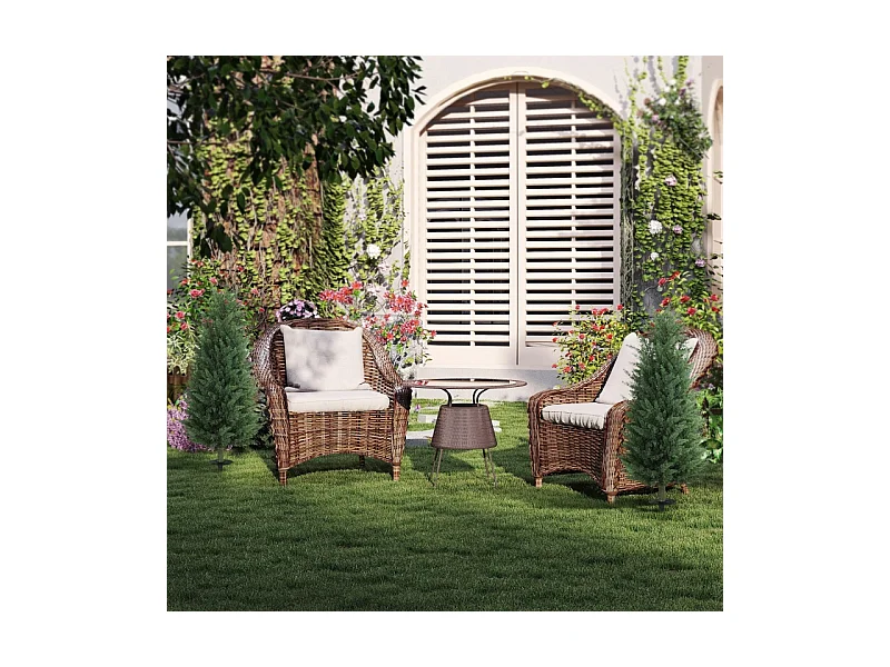 Set van 2 realistische kunstmatige cipressen met palen, groen plastic (33x33x100cm)