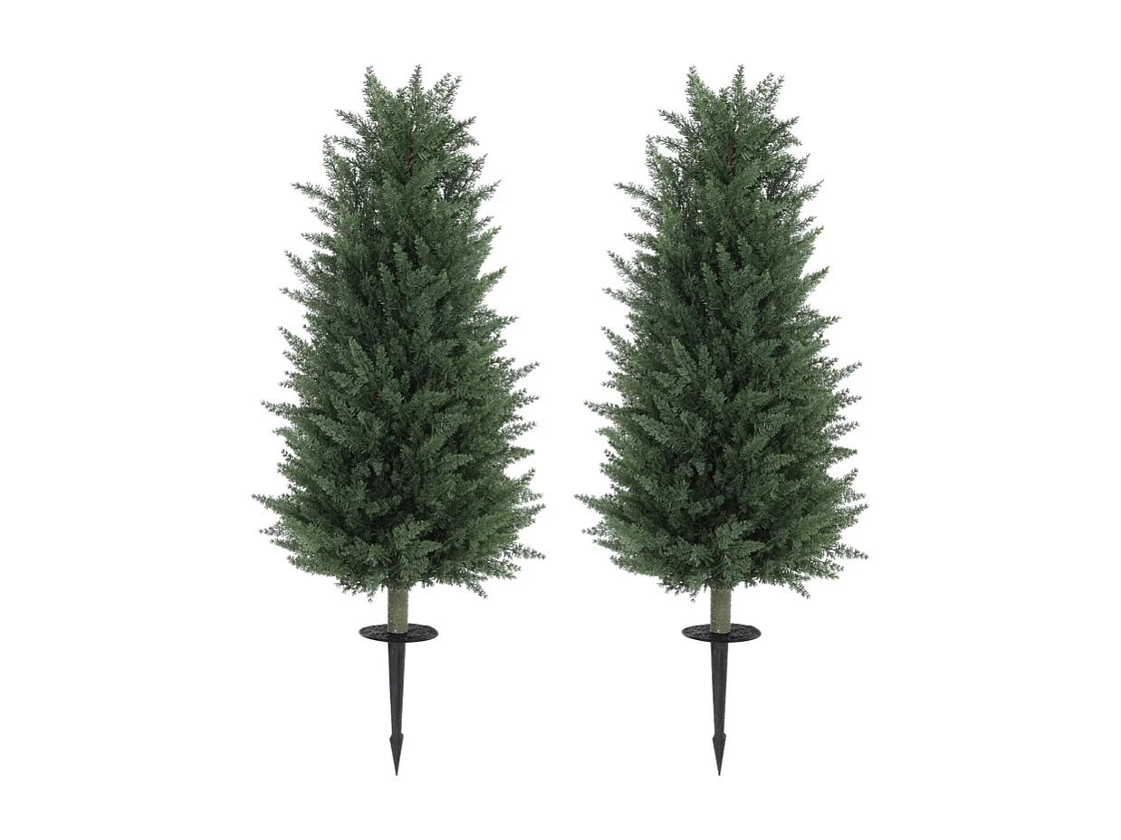 Set de 2 cyprès artificiels réalistes avec piquets, plastique vert (33x33x100cm)