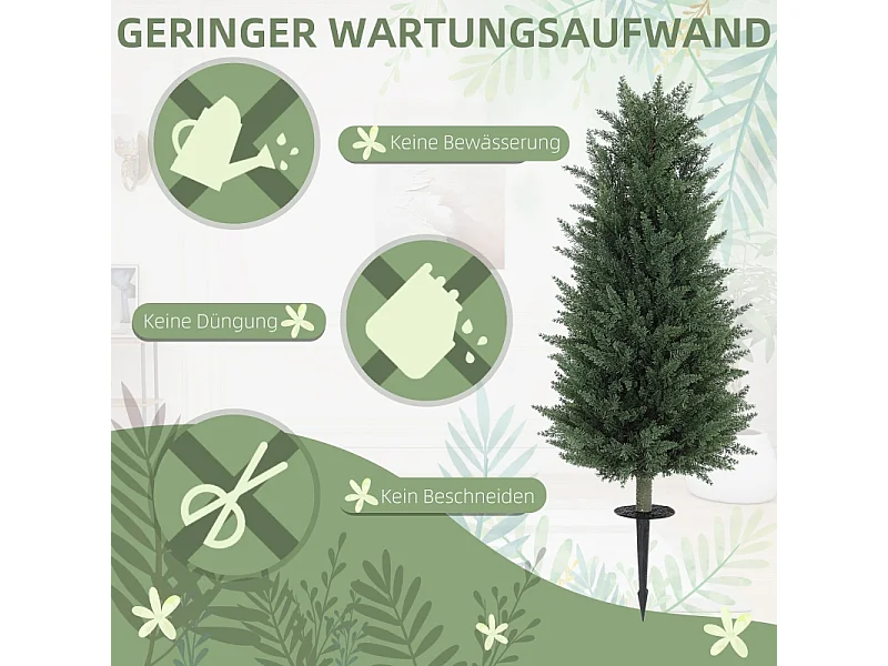 Set de 2 cyprès artificiels réalistes avec piquets, plastique vert (33x33x100cm)