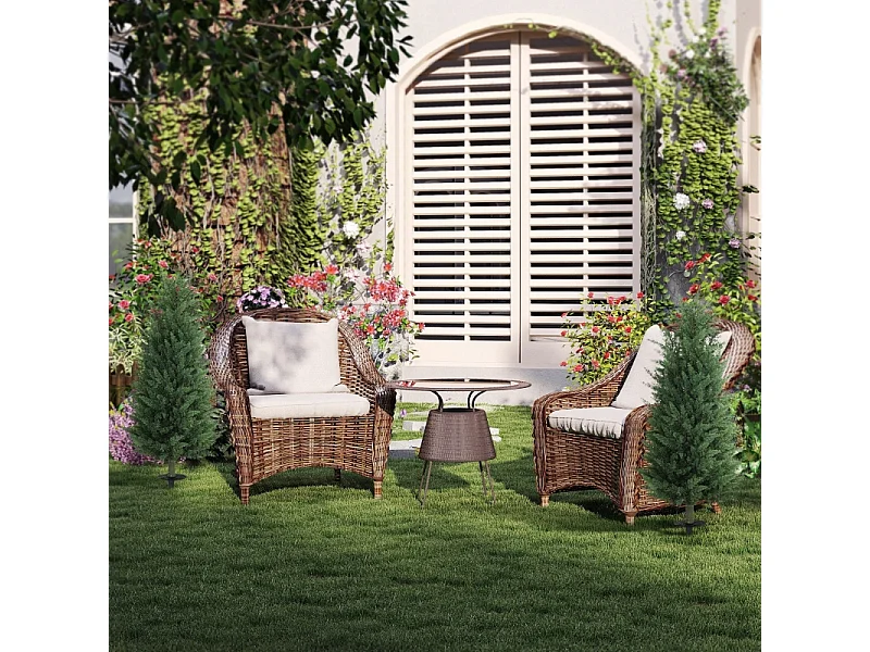 Set de 2 cyprès artificiels réalistes avec piquets, plastique vert (33x33x100cm)